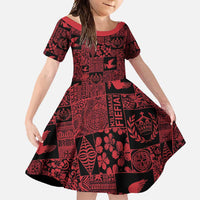 Black Tonga Kilisimasi Fiefia Family Matching Long Sleeve Bodycon Dress and Hawaiian Shirt Pacific Patchwork Xmas Vibes LT9 Daughter's Dress Black - Polynesian Pride