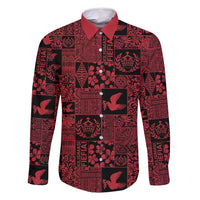 Black Tonga Kilisimasi Fiefia Family Matching Mermaid Dress and Hawaiian Shirt Pacific Patchwork Xmas Vibes LT9 Dad's Shirt - Long Sleeve Black - Polynesian Pride