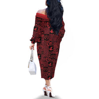 Black Tonga Kilisimasi Fiefia Family Matching Off The Shoulder Long Sleeve Dress and Hawaiian Shirt Pacific Patchwork Xmas Vibes LT9 - Polynesian Pride