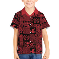 Black Tonga Kilisimasi Fiefia Family Matching Off The Shoulder Long Sleeve Dress and Hawaiian Shirt Pacific Patchwork Xmas Vibes LT9 Son's Shirt Black - Polynesian Pride