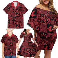 Black Tonga Kilisimasi Fiefia Family Matching Off Shoulder Short Dress and Hawaiian Shirt Pacific Patchwork Xmas Vibes - Polynesian Pride
