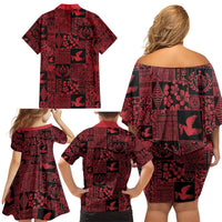 Black Tonga Kilisimasi Fiefia Family Matching Off Shoulder Short Dress and Hawaiian Shirt Pacific Patchwork Xmas Vibes LT9 - Polynesian Pride