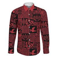 Black Tonga Kilisimasi Fiefia Family Matching Summer Maxi Dress and Hawaiian Shirt Pacific Patchwork Xmas Vibes LT9 Dad's Shirt - Long Sleeve Black - Polynesian Pride