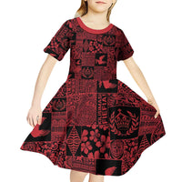 Black Tonga Kilisimasi Fiefia Kid Short Sleeve Dress Pacific Patchwork Xmas Vibes - Polynesian Pride