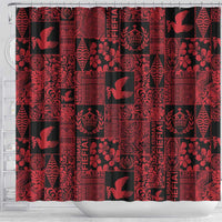 Black Tonga Kilisimasi Fiefia Shower Curtain Pacific Patchwork Xmas Vibes - Polynesian Pride