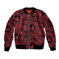 Black Tonga Kilisimasi Fiefia Sleeve Zip Bomber Jacket Pacific Patchwork Xmas Vibes - Polynesian Pride