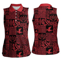 Black Tonga Kilisimasi Fiefia Women Sleeveless Polo Shirt Pacific Patchwork Xmas Vibes - Polynesian Pride