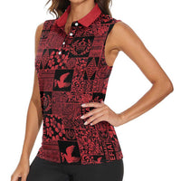 Black Tonga Kilisimasi Fiefia Women Sleeveless Polo Shirt Pacific Patchwork Xmas Vibes - Polynesian Pride