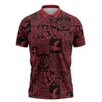 Black Tonga Kilisimasi Fiefia Zipper Polo Shirt Pacific Patchwork Xmas Vibes - Polynesian Pride