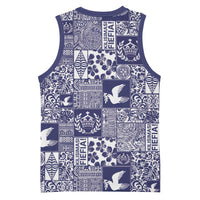 Blue Tonga Kilisimasi Fiefia Basketball Jersey Pacific Patchwork Xmas Vibes - Polynesian Pride