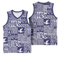 Blue Tonga Kilisimasi Fiefia Basketball Jersey Pacific Patchwork Xmas Vibes - Polynesian Pride