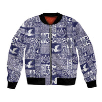 Blue Tonga Kilisimasi Fiefia Bomber Jacket Pacific Patchwork Xmas Vibes - Polynesian Pride
