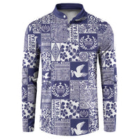 Blue Tonga Kilisimasi Fiefia Button Sweatshirt Pacific Patchwork Xmas Vibes - Polynesian Pride