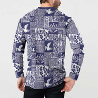 Blue Tonga Kilisimasi Fiefia Button Sweatshirt Pacific Patchwork Xmas Vibes - Polynesian Pride