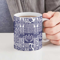 Blue Tonga Kilisimasi Fiefia Ceramic Mug Pacific Patchwork Xmas Vibes - Polynesian Pride