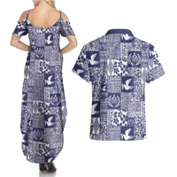 Blue Tonga Kilisimasi Fiefia Couples Matching Summer Maxi Dress and Hawaiian Shirt Pacific Patchwork Xmas Vibes - Polynesian Pride