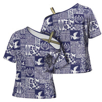 Blue Tonga Kilisimasi Fiefia Cross Shoulder Shirt Pacific Patchwork Xmas Vibes - Polynesian Pride