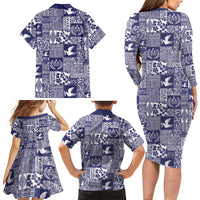 Blue Tonga Kilisimasi Fiefia Family Matching Long Sleeve Bodycon Dress and Hawaiian Shirt Pacific Patchwork Xmas Vibes LT9 - Polynesian Pride