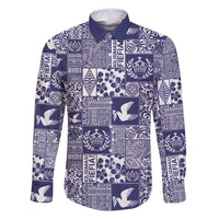 Blue Tonga Kilisimasi Fiefia Family Matching Long Sleeve Bodycon Dress and Hawaiian Shirt Pacific Patchwork Xmas Vibes LT9 Dad's Shirt - Long Sleeve Blue - Polynesian Pride