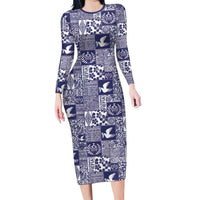 Blue Tonga Kilisimasi Fiefia Family Matching Long Sleeve Bodycon Dress and Hawaiian Shirt Pacific Patchwork Xmas Vibes LT9 Mom's Dress Blue - Polynesian Pride