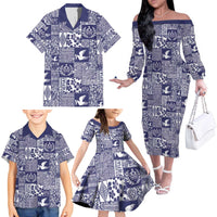 Blue Tonga Kilisimasi Fiefia Family Matching Off The Shoulder Long Sleeve Dress and Hawaiian Shirt Pacific Patchwork Xmas Vibes LT9 - Polynesian Pride