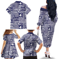 Blue Tonga Kilisimasi Fiefia Family Matching Off The Shoulder Long Sleeve Dress and Hawaiian Shirt Pacific Patchwork Xmas Vibes LT9 - Polynesian Pride