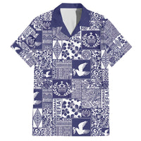 Blue Tonga Kilisimasi Fiefia Family Matching Off The Shoulder Long Sleeve Dress and Hawaiian Shirt Pacific Patchwork Xmas Vibes LT9 Dad's Shirt - Short Sleeve Blue - Polynesian Pride