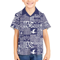 Blue Tonga Kilisimasi Fiefia Family Matching Off The Shoulder Long Sleeve Dress and Hawaiian Shirt Pacific Patchwork Xmas Vibes LT9 Son's Shirt Blue - Polynesian Pride