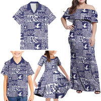 Blue Tonga Kilisimasi Fiefia Family Matching Off Shoulder Maxi Dress and Hawaiian Shirt Pacific Patchwork Xmas Vibes LT9 - Polynesian Pride