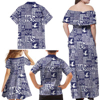 Blue Tonga Kilisimasi Fiefia Family Matching Off Shoulder Maxi Dress and Hawaiian Shirt Pacific Patchwork Xmas Vibes LT9 - Polynesian Pride