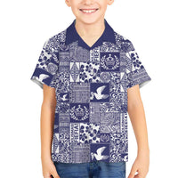 Blue Tonga Kilisimasi Fiefia Family Matching Off Shoulder Maxi Dress and Hawaiian Shirt Pacific Patchwork Xmas Vibes LT9 Son's Shirt Blue - Polynesian Pride