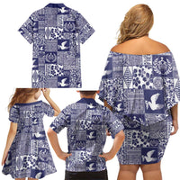 Blue Tonga Kilisimasi Fiefia Family Matching Off Shoulder Short Dress and Hawaiian Shirt Pacific Patchwork Xmas Vibes LT9 - Polynesian Pride