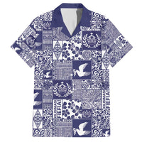 Blue Tonga Kilisimasi Fiefia Family Matching Off Shoulder Short Dress and Hawaiian Shirt Pacific Patchwork Xmas Vibes LT9 Dad's Shirt - Short Sleeve Blue - Polynesian Pride
