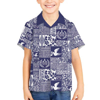 Blue Tonga Kilisimasi Fiefia Family Matching Off Shoulder Short Dress and Hawaiian Shirt Pacific Patchwork Xmas Vibes LT9 Son's Shirt Blue - Polynesian Pride