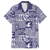 Blue Tonga Kilisimasi Fiefia Family Matching Short Sleeve Bodycon Dress and Hawaiian Shirt Pacific Patchwork Xmas Vibes LT9 Dad's Shirt - Short Sleeve Blue - Polynesian Pride