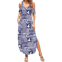 Blue Tonga Kilisimasi Fiefia Family Matching Summer Maxi Dress and Hawaiian Shirt Pacific Patchwork Xmas Vibes LT9 Mom's Dress Blue - Polynesian Pride