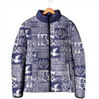 Blue Tonga Kilisimasi Fiefia Padded Jacket Pacific Patchwork Xmas Vibes - Polynesian Pride