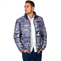 Blue Tonga Kilisimasi Fiefia Padded Jacket Pacific Patchwork Xmas Vibes - Polynesian Pride