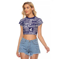 Blue Tonga Kilisimasi Fiefia Raglan Cropped T Shirt Pacific Patchwork Xmas Vibes - Polynesian Pride