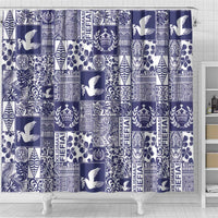 Blue Tonga Kilisimasi Fiefia Shower Curtain Pacific Patchwork Xmas Vibes - Polynesian Pride