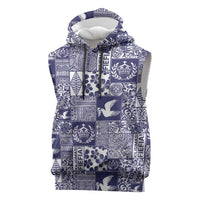 Blue Tonga Kilisimasi Fiefia Sleeveless Hoodie Pacific Patchwork Xmas Vibes - Polynesian Pride