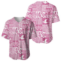 Pink Tonga Kilisimasi Fiefia Baseball Jersey Pacific Patchwork Xmas Vibes - Polynesian Pride