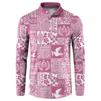 Pink Tonga Kilisimasi Fiefia Button Sweatshirt Pacific Patchwork Xmas Vibes - Polynesian Pride