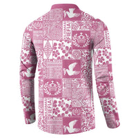 Pink Tonga Kilisimasi Fiefia Button Sweatshirt Pacific Patchwork Xmas Vibes - Polynesian Pride