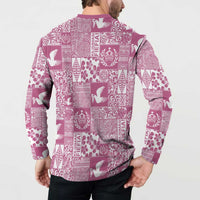 Pink Tonga Kilisimasi Fiefia Button Sweatshirt Pacific Patchwork Xmas Vibes - Polynesian Pride