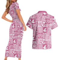 Pink Tonga Kilisimasi Fiefia Couples Matching Short Sleeve Bodycon Dress and Hawaiian Shirt Pacific Patchwork Xmas Vibes LT9 - Polynesian Pride