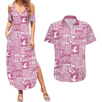 Pink Tonga Kilisimasi Fiefia Couples Matching Summer Maxi Dress and Hawaiian Shirt Pacific Patchwork Xmas Vibes - Polynesian Pride