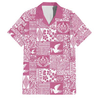 Pink Tonga Kilisimasi Fiefia Family Matching Long Sleeve Bodycon Dress and Hawaiian Shirt Pacific Patchwork Xmas Vibes LT9 Dad's Shirt - Short Sleeve Pink - Polynesian Pride