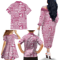 Pink Tonga Kilisimasi Fiefia Family Matching Off The Shoulder Long Sleeve Dress and Hawaiian Shirt Pacific Patchwork Xmas Vibes LT9 - Polynesian Pride