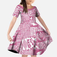 Pink Tonga Kilisimasi Fiefia Family Matching Off Shoulder Maxi Dress and Hawaiian Shirt Pacific Patchwork Xmas Vibes LT9 Daughter's Dress Pink - Polynesian Pride